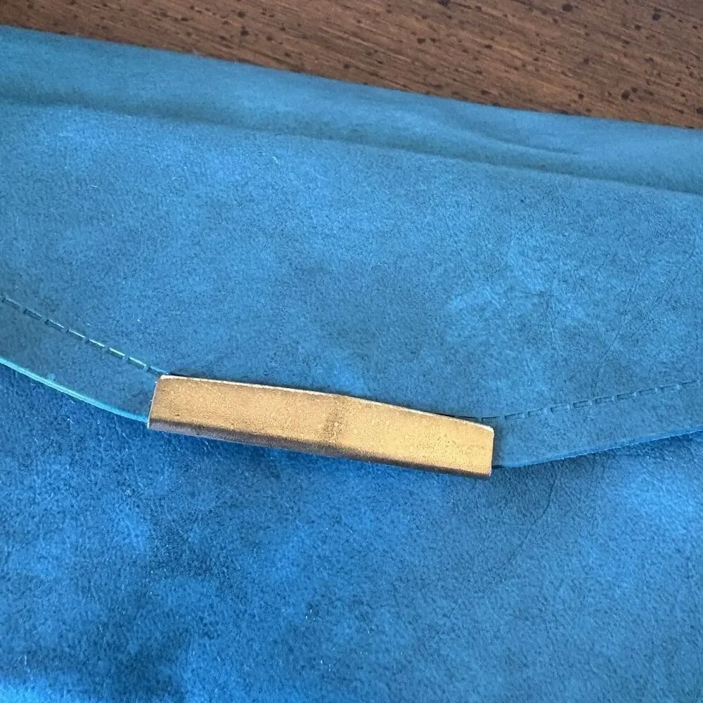 Vintage Wallet Womens Teal Blue Checkbook Cover Coin Purse Snap Closure